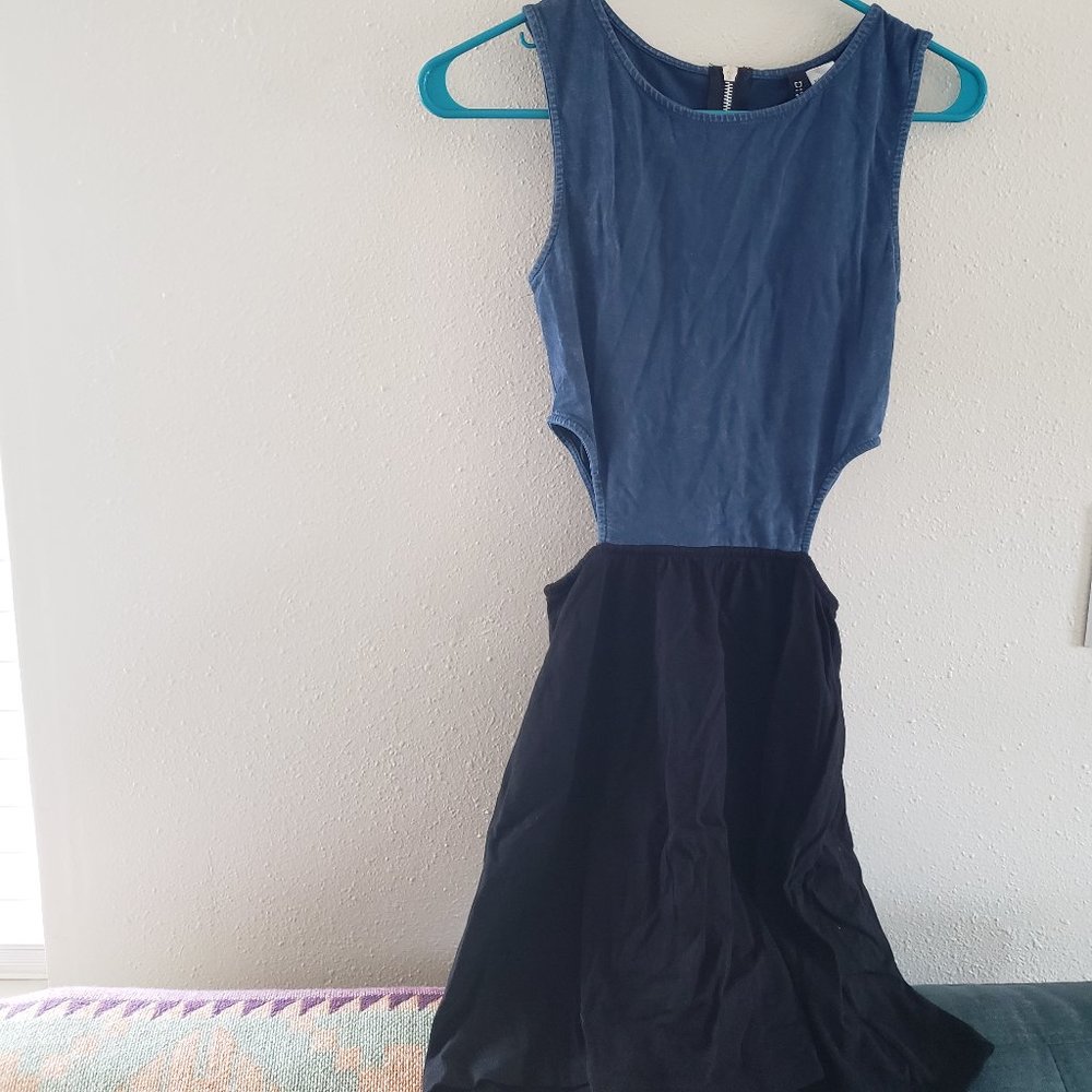 Black/Blue Tank Dress with Side Slits - Size XS
